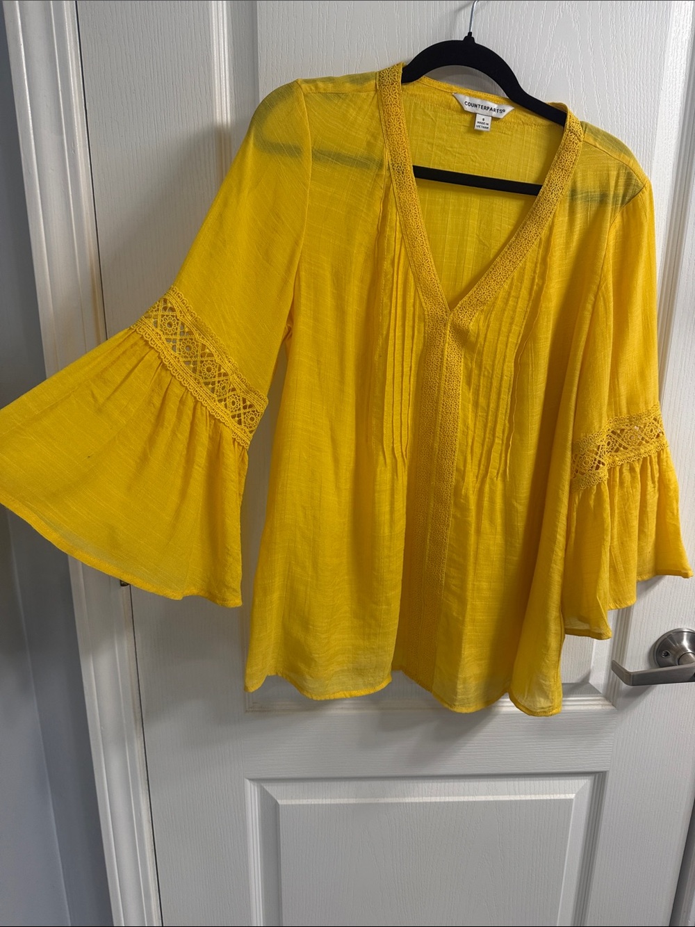 Counterparts Mustard Yellow V-Neck Bell Sleeve Peasant Tunic Size S